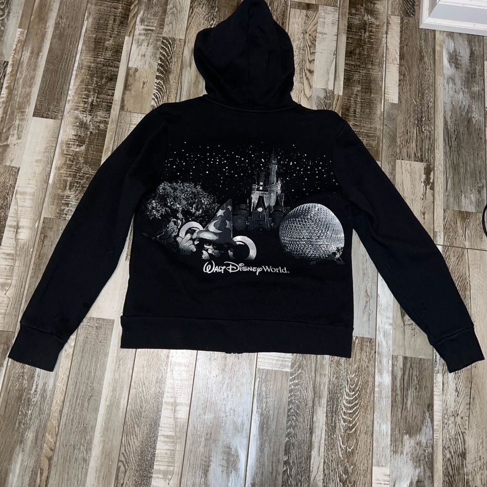 Walt Disney World Black Zip-Up Hoodie with Sparkle Graphics